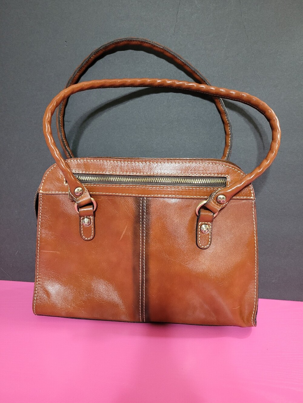 Patricia Nash Tan Leather Double Handle Handbag (1379)